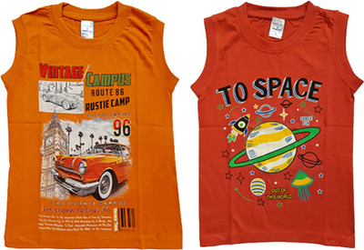 Vivin Collection Boys Printed Cotton Blend Regular T Shirt(Multicolor, Pack of 2)