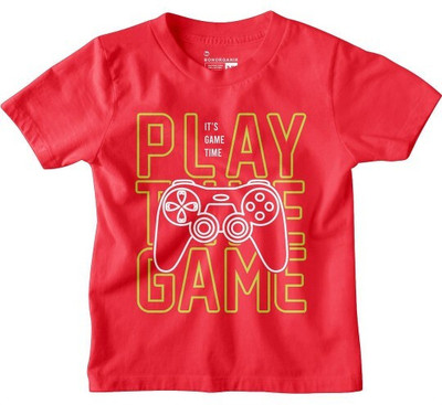 BonOrganik Boys Printed Pure Cotton Regular T Shirt(Red, Pack of 1)