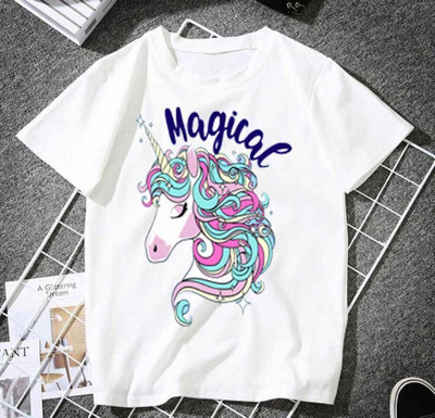 KPPRINT Boys Printed Cotton Blend Regular T Shirt(White, Pack of 1)