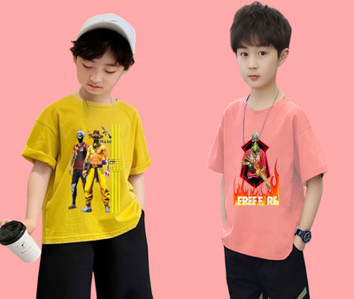 Parona Boys Printed Polyester Regular T Shirt(Multicolor, Pack of 2)