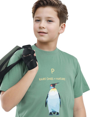 Rare Ones Boys Solid Cotton Blend Regular T Shirt(Green, Pack of 1)
