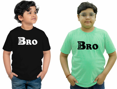 CHOMMBOOKA TRENDING Boys Typography Cotton Blend Regular T Shirt(Light Green, Pack of 2)