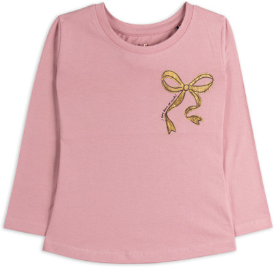 Ariel Girls Printed Pure Cotton Regular T Shirt(Pink, Pack of 1)