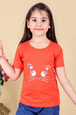 JY TRADERS Baby Girls Printed Pure Cotton Regular T Shirt(Red, Pack of 1)