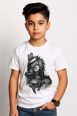 fashionbites Boys Graphic Print Polyester Regular T Shirt(White, Pack of 1)