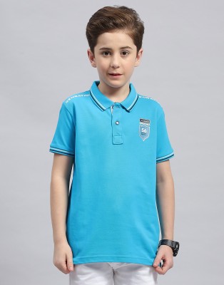 MONTE CARLO Boys Printed Pure Cotton T Shirt(Light Blue, Pack of 1)