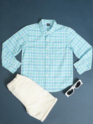 Hoop Boys Checkered Casual Green Shirt