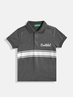 United Colors of Benetton Baby Boys Printed Cotton Blend Regular T Shirt(Grey, Pack of 1)