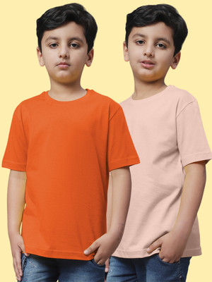 FBAR Boys Solid Pure Cotton Regular T Shirt(Orange, Pack of 2)