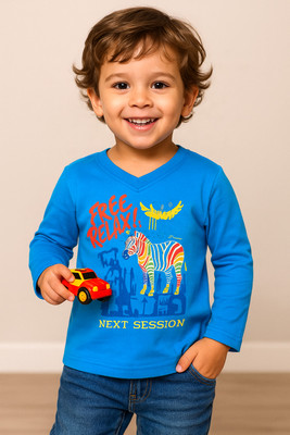 VACKY Boys & Girls Graphic Print Pure Cotton Regular T Shirt(Light Blue, Pack of 1)