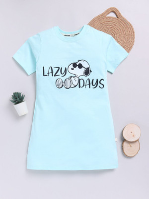 Happy Faces Baby Girls Printed Pure Cotton Regular T Shirt(Green, Pack of 1)