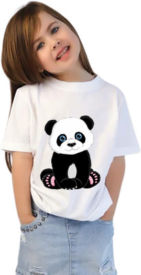 Truebiz Girls Printed Polyester Regular T Shirt(White, Pack of 1)