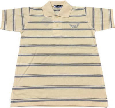 Carlos Boys Striped Cotton Blend Regular T Shirt(Beige, Pack of 1)