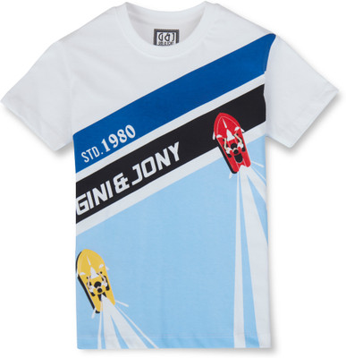 GINI & JONY Boys Typography, Printed Cotton Blend Regular T Shirt(White, Pack of 1)