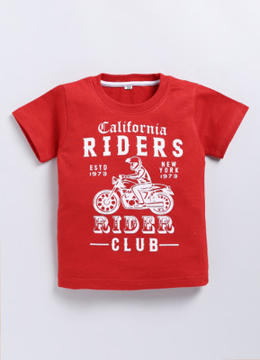 carrydreams Boys Solid, Printed Pure Cotton Regular T Shirt(Red, Pack of 1)