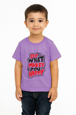 GROWWEARS Boys Typography Cotton Blend Regular T Shirt(Purple, Pack of 1)