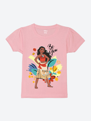 WEAR YOUR MIND Girls Printed Pure Cotton Regular T Shirt(Pink, Pack of 1)