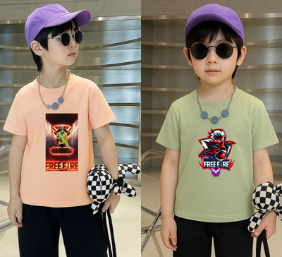 Lecowar Boys Printed Polyester Regular T Shirt(Pink, Green, Pack of 1)