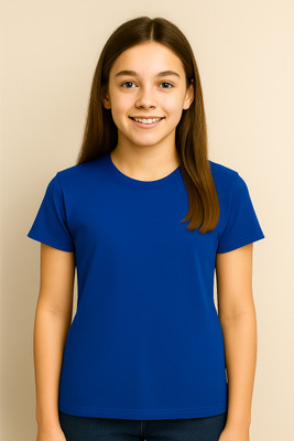 Belive in Yourself Girls Solid Polyester Regular T Shirt(Blue, Pack of 1)