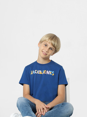 Jack & Jones Junior Boys Printed Cotton Blend Regular T Shirt(Blue, Pack of 1)