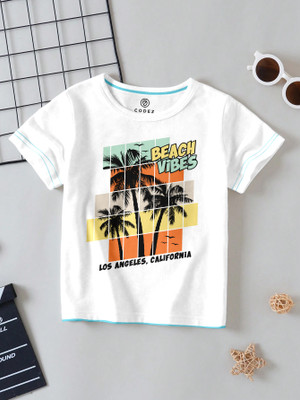 Codez Boys Printed Cotton Blend Regular T Shirt(White, Pack of 1)