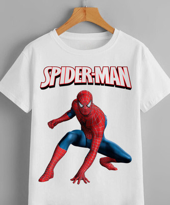 MAADHAV FASHIONS Boys & Girls Typography, Printed, Cartoon/Superhero, Graphic Print Polyester Regular T Shirt(White, Pack of 1)