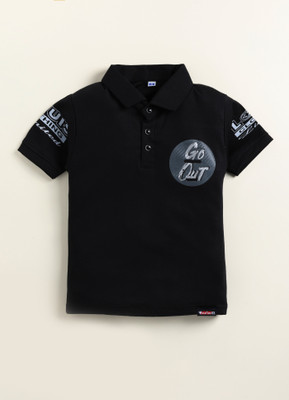 SARDAR DRESSES Boys Printed Cotton Blend Regular T Shirt(Black, Pack of 1)