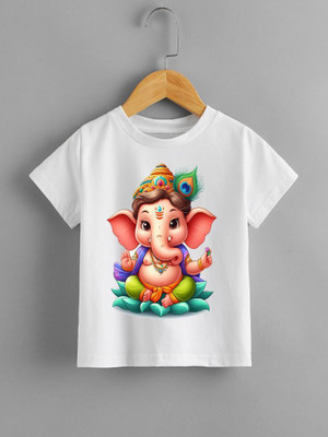 THEVENUS Boys & Girls Printed Polyester Regular T Shirt(White, Pack of 1)