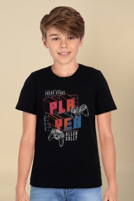 Allen Solly Boys Printed Pure Cotton Regular T Shirt(Black, Pack of 1)