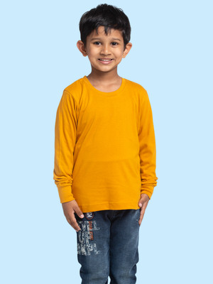 FBAR Boys Solid Pure Cotton Regular T Shirt(Gold, Pack of 1)