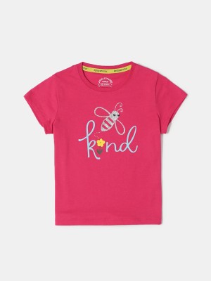 JOCKEY Girls Printed Cotton Blend T Shirt(Pink, Pack of 1)