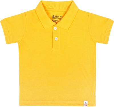 BodyCare Boys Solid Cotton Blend Regular T Shirt(Yellow, Pack of 1)