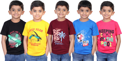 JILZ Boys & Girls Typography Pure Cotton Regular T Shirt(Multicolor, Pack of 5)