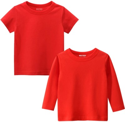 BESTEESCLOTHING Baby Boys & Baby Girls Solid Cotton Blend Regular T Shirt(Red, Pack of 2)