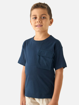 JUNIORS by Babyshop Boys Solid Cotton Blend Regular T Shirt(Blue, Pack of 1)