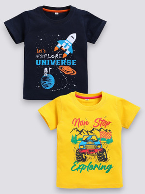 carrydreams Boys Printed Pure Cotton Regular T Shirt(Multicolor, Pack of 2)