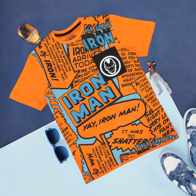 Pantaloons Junior Boys Typography, Printed Pure Cotton Regular T Shirt(Orange, Pack of 1)