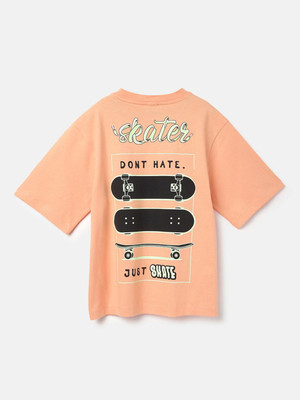 United Colors of Benetton Boys Solid Pure Cotton Regular T Shirt(Orange, Pack of 1)
