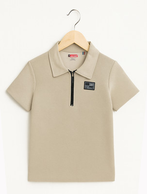 JACKBOY Boys Solid Polycotton Regular T Shirt(Beige, Pack of 1)
