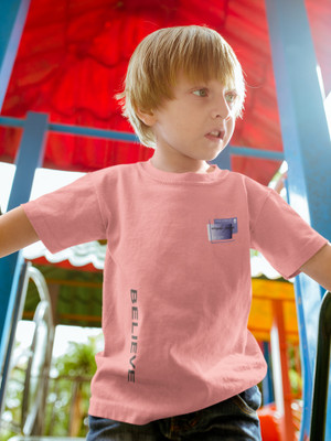 ELEGORY Boys Typography Cotton Blend Regular T Shirt(Pink, Pack of 1)