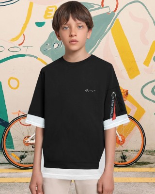 EyeBogler Boys Solid Cotton Blend T Shirt(Black, Pack of 1)