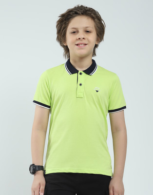 MONTE CARLO Boys Solid Pure Cotton Regular T Shirt(Green, Pack of 1)