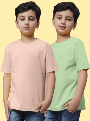 FBAR Boys Solid Pure Cotton Regular T Shirt(Beige, Pack of 2)
