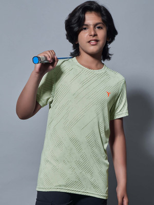 TECHNOSPORT Boys Printed Polyester Slim T Shirt(Light Green, Pack of 1)