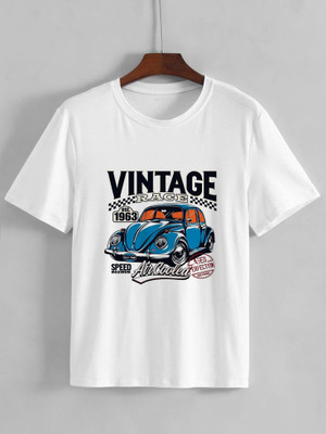 S R FASHION Boys & Girls Printed Polyester Regular T Shirt(White, Pack of 1)