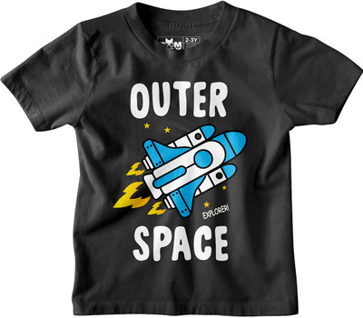 XoomFox Boys Printed Cotton Blend Regular T Shirt(Black, Pack of 1)