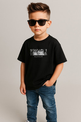 BQF Boys Printed Cotton Blend Oversized T Shirt(Black, Pack of 1)