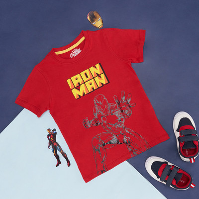 Pantaloons Junior Boys Printed Pure Cotton Regular T Shirt(Red, Pack of 1)