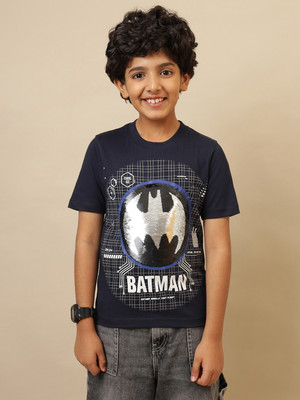 kidsville Boys Printed Pure Cotton Regular T Shirt(Blue, Pack of 1)