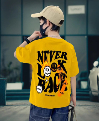 BuckleMen Boys Printed Pure Cotton Oversized T Shirt(Yellow, Pack of 1)